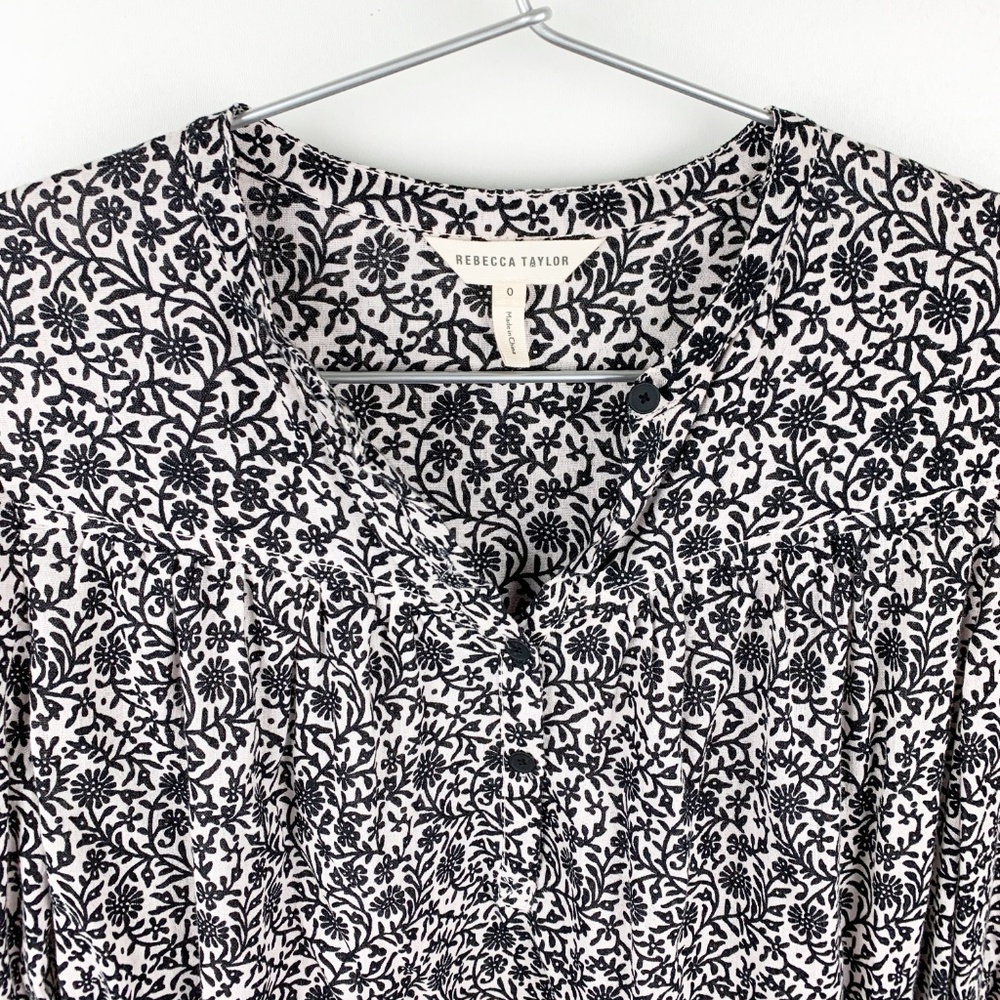 Rebecca Taylor Woodblock Vine Print Gauze Top Sz 0 - Picture 3 of 8